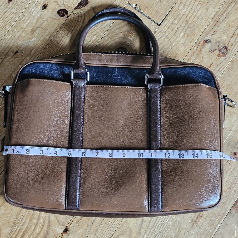 Vintage Coach Leather Slim Briefcase Laptop Messenger Bag - Brown Stripe - Picture 10 of 15